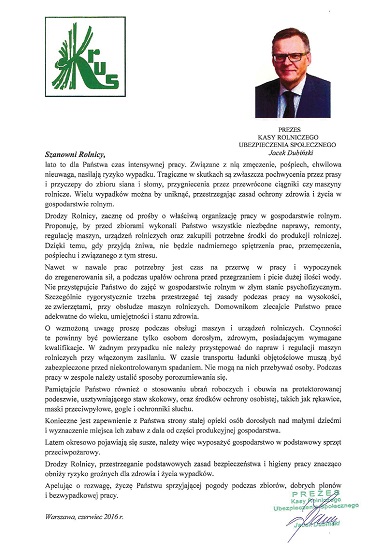 list Prezesa KRUS