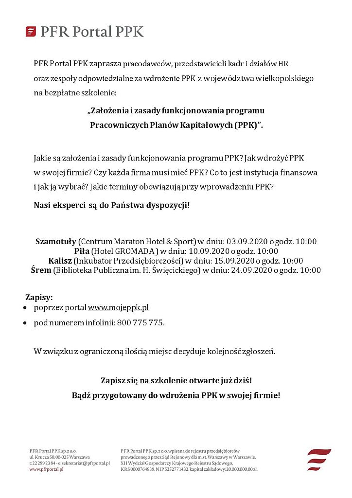 Informacje o szkoleniach PPK - wielkopolskie