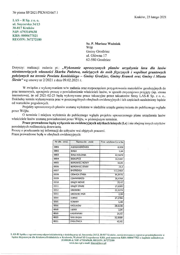 Informacja o rozpoczęciu prac taksacyjnych - strona 1