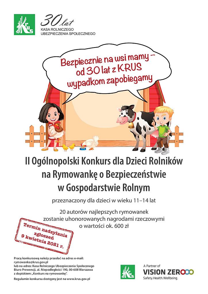 Konkurs KRUS dla Dzieci na Rymowankę o Bezpieczeństwie Rolnym - plakat