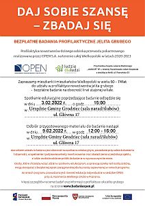 BEZPŁATNE BADANIA PROFILAKTYCZNE JELITA GRUBEGO - plakat