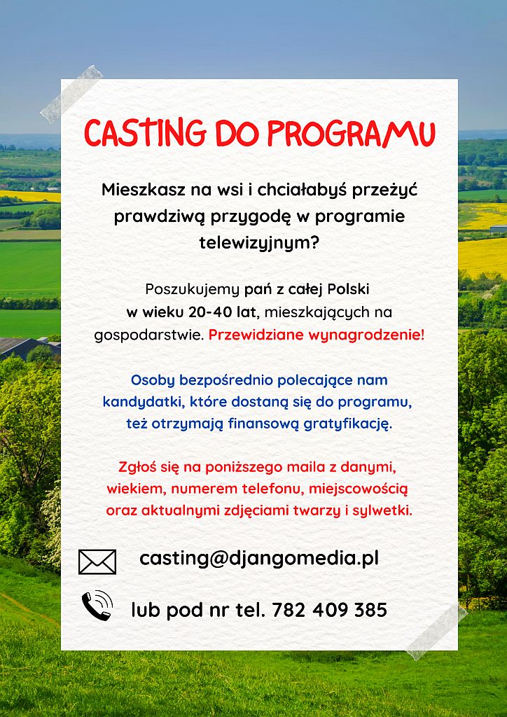 Telewizja TTV - casting do programu o paniach ze wsi oraz małych miejscowości - plakat