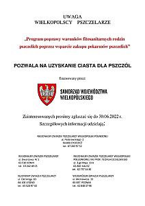 Program poprawy warunków fitosanitarnych rodzin pszczelich poprzez wsparcie zakupu pokarmów pszczelich - plakat