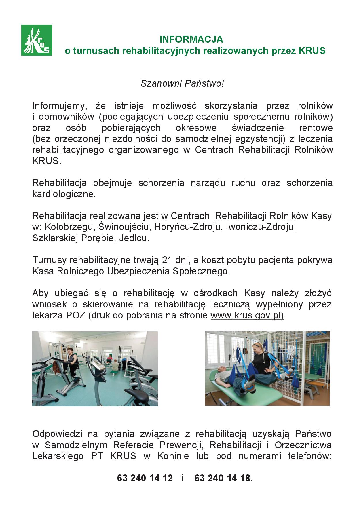 Turnusy rehabilitacyjne dla ubezpieczonych rolników - plakat