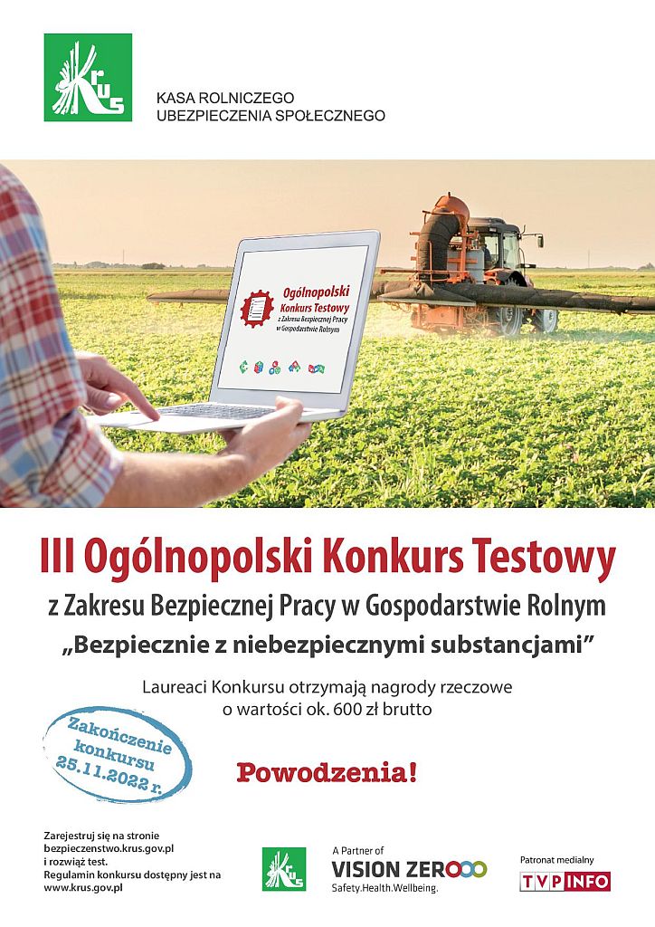 Konkurs testowy z zakresu bezpiecznej pracy w gospodarstwie rolnym - plakat
