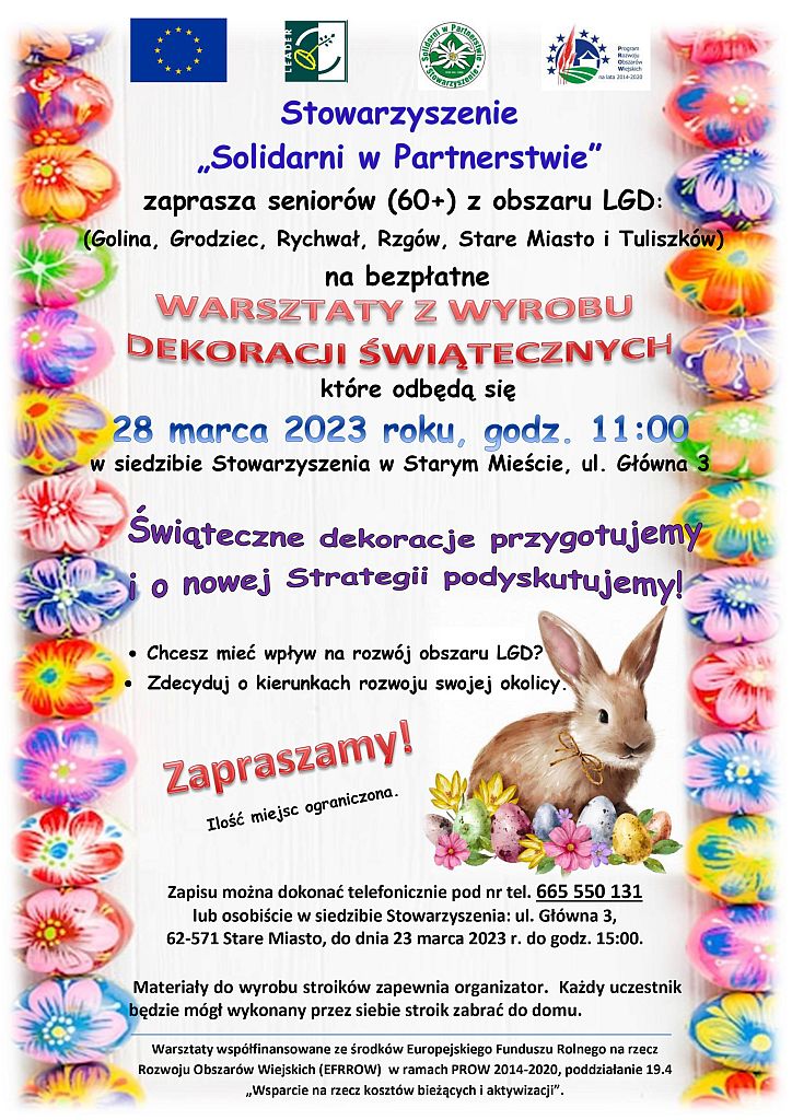 Warsztaty z wyrobu dekoracji świątecznych dla Seniorów 60+ - plakat
