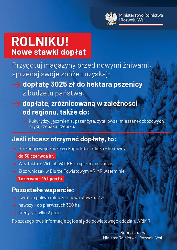 Nowe stawki dopłat do zbóż - plakat