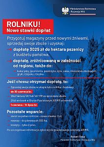 Nowe stawki dopłat do zbóż - plakat