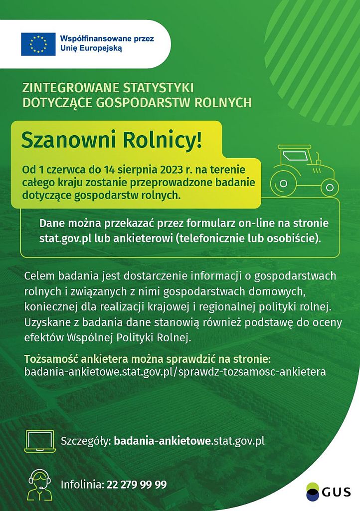Badanie ankietowe GUS - Zintegrowane statystyki dotyczące gospodarstw rolnych