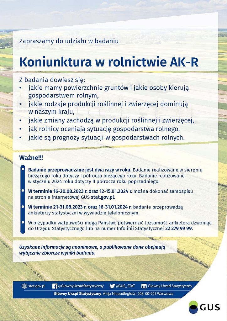 Badanie "Koniunktura w rolnictwie AK-R" - plakat