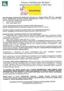 Turnusy rehabilitacyjne dla dzieci ubezpieczonych rolników w 2024 roku - plakat
