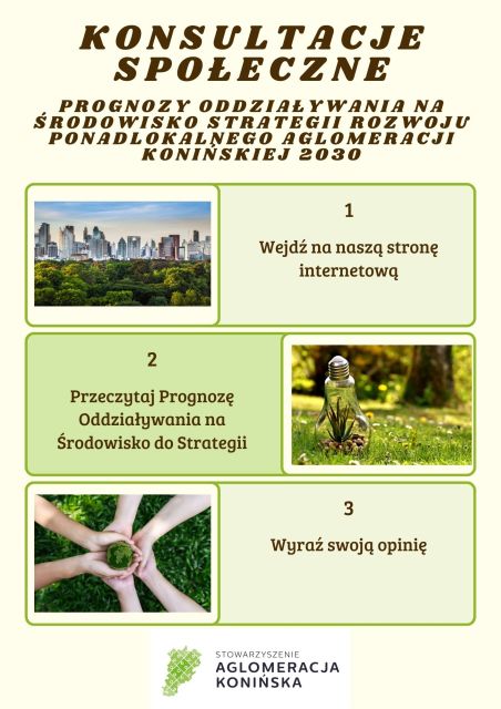 Konsultacje społeczne Prognozy Oddziaływania na Środowisko „Strategii Rozwoju Ponadlokalnego Aglomeracji Konińskiej 2030” - plakat
