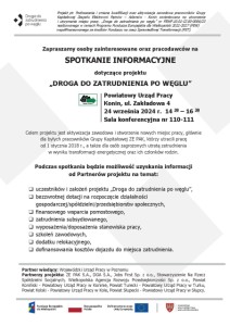 SPOTKANIE INFORMACYJNE dotyczące projektu „DROGA DO ZATRUDNIENIA PO WĘGLU” - plakat