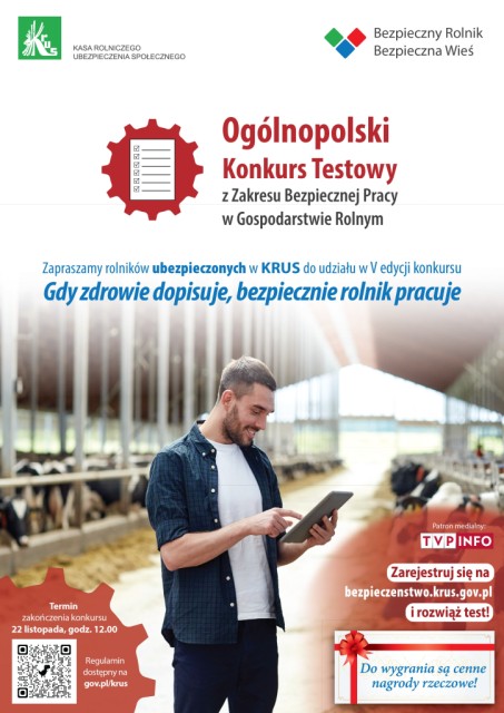 Ogólnopolski Konkurs Testowy z Zakresu Bezpiecznej Pracy w Gospodarstwie Rolnym - plakat