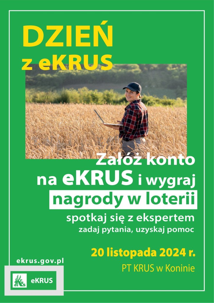 Zaproszenie na spotkanie o portalu dla rolników "eKRUS" w Placówce Terenowej Koninie - plakat