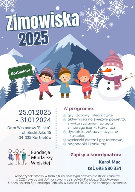 Oferta zimowisk 2025 dla dzieci i młodzieży z województwa wielkopolskiego - plakat