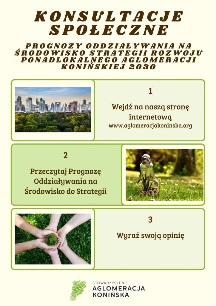 Konsultacje społeczne Prognozy Oddziaływania na Środowisko do aktualizacji Strategii Rozwoju Ponadlokalnego Aglomeracji Konińskiej 2030 - plakat