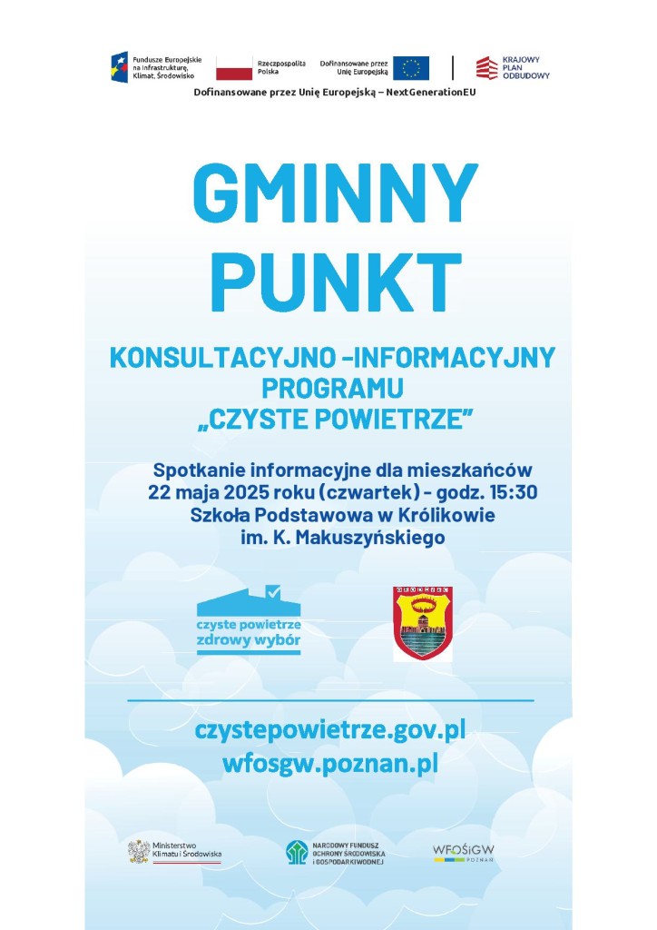 Spotkanie informacyjne dla mieszkańców gminy Grodziec dotyczące Programu „Czyste Powietrze” - plakat