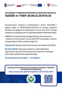 Ogłoszenie o naborze wniosków o udzielenie wsparcia, NABÓR nr FEWP.09.06-IZ.00-010/25 - plakat