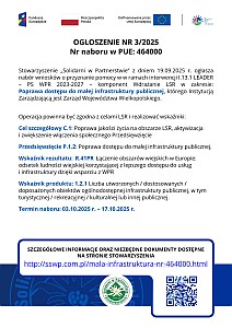 OGŁOSZENIE NR 3/2025 Nr naboru w PUE: 464000 - plakat