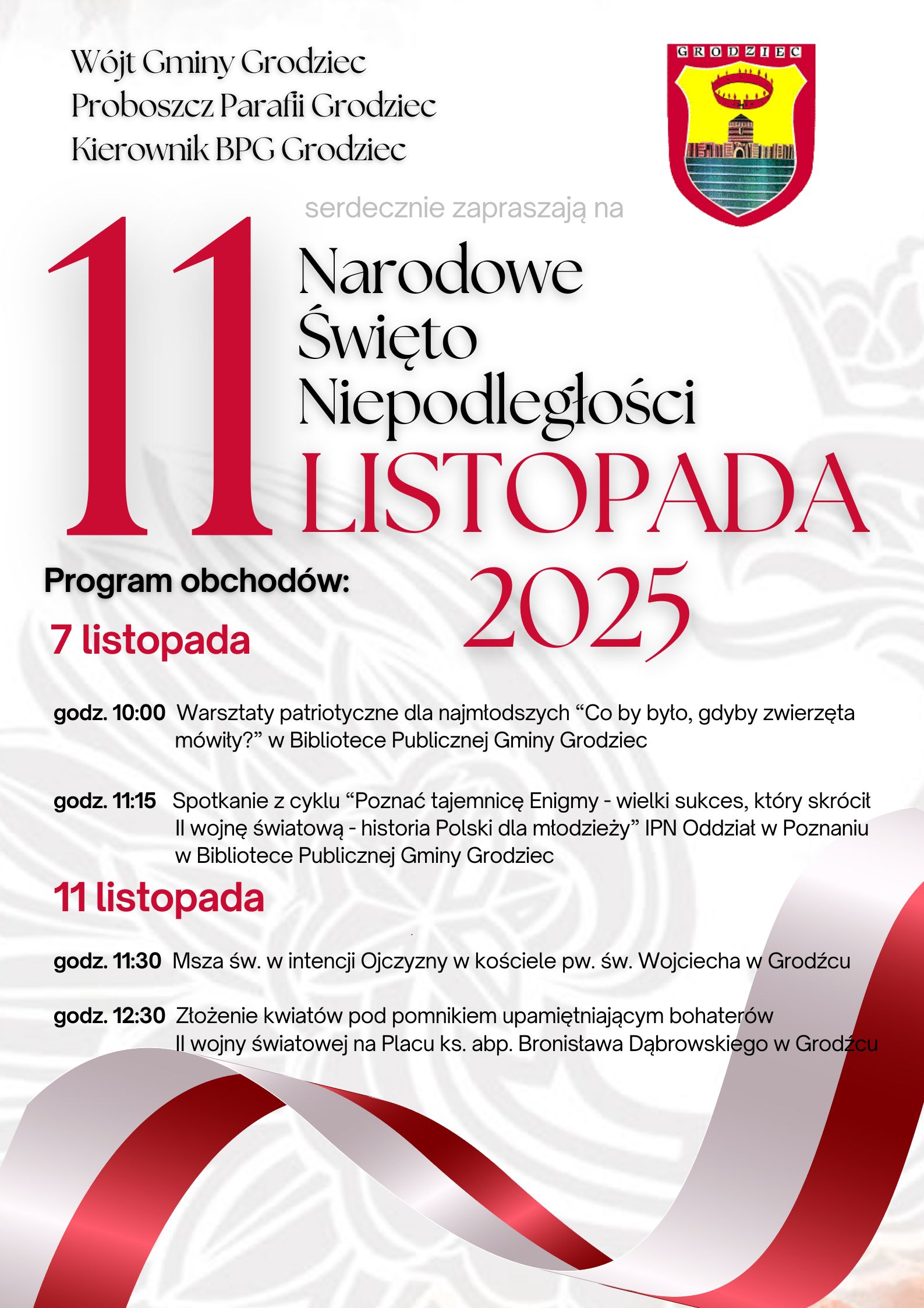 Obchody Narodowego Święta Niepodległości 2025 w gminie Grodziec - plakat